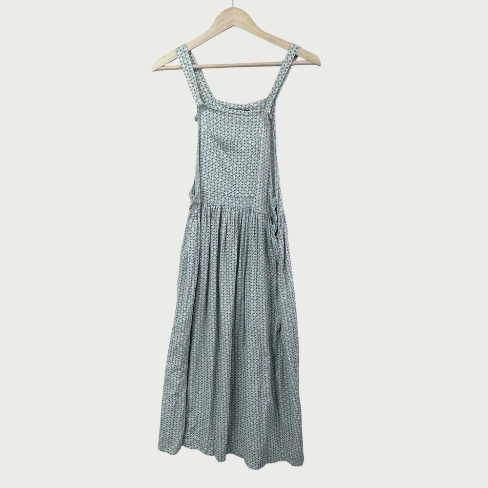 All That Jazz Pinafore Dress 5/6 Green Floral Vintage 90s Rayon Cottagecore
